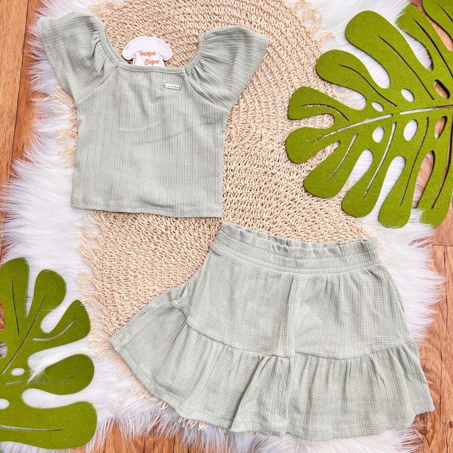 Conj. Blusa e Short Saia Mini Tranças - Verde